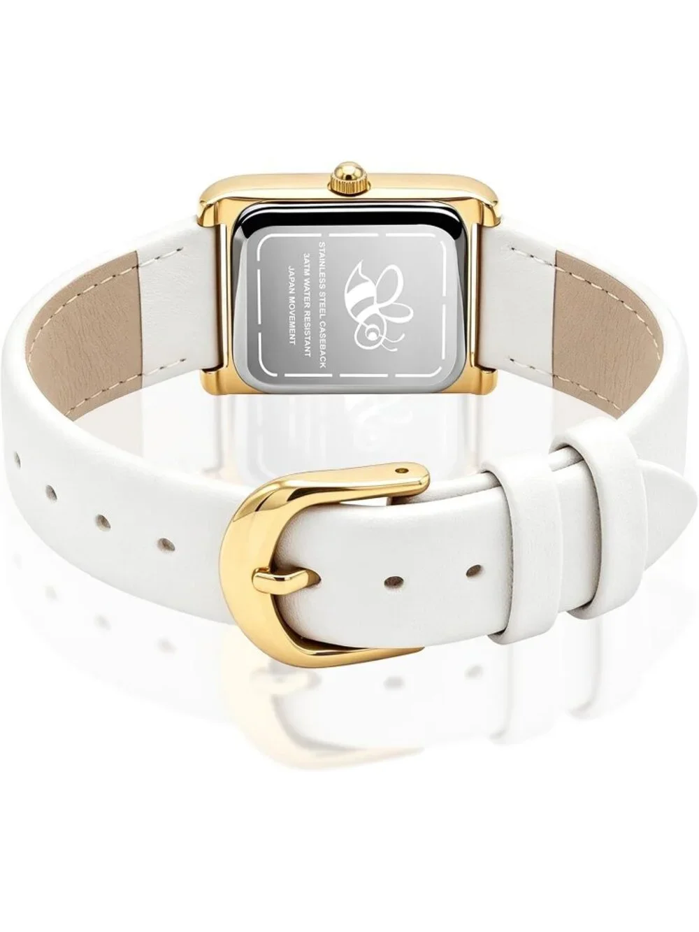 Women's White Gold Roman Numerals Leather Strap Square Face Analog Vintage Watch